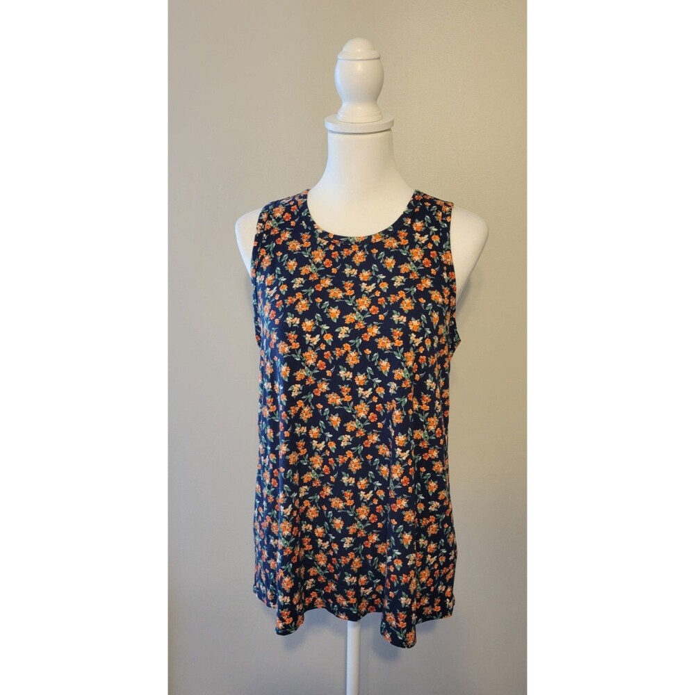 Old Navy Luxe Medium Blue Floral Tank Sleeveless Womens Casual Stretch